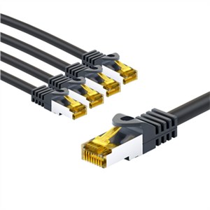 RJ45 Patch Cord CAT 6A S/FTP (PiMF), 500 MHz, with CAT 7 Raw Cable, 3 m, black, Set of 5