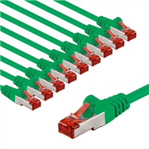 CAT 6 Patch Cable S/FTP (PiMF), 3 m, green, Set of 10