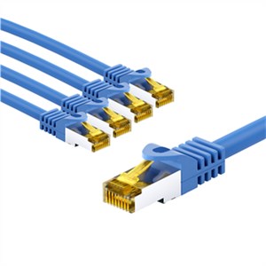 RJ45 kabel krosowy CAT 6A S/FTP (PiMF), 500 MHz, z CAT 7 kable surowym, 1 m, niebieski, zestaw 5
