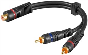 Audio Y-Kabeladapter, 2x Cinch-Stecker zu 1x Stereo-Cinch-Buchse, OFC, zweifach geschirmt