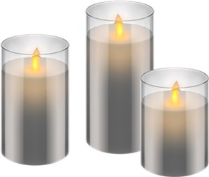 3er-Set LED-Echtwachs-Kerzen im Glas, grau-transparent