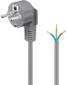 Schutzkontaktkabel abgewinkelt zum Konfektionieren, 1,5 m, Grau, (3*0,75 mm²)