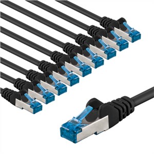 CAT 6A kabel krosowy, S/FTP (PiMF), 1 m, czarny, zestaw 10