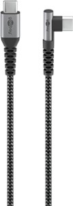 Cavo tessile da USB-C™ a USB-C™ con spine in metallo (grigio siderale/argento), 90°, 0,5 m
