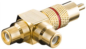 Cinch-Y-Adapter, Stecker zu 2x Buchse, Goldausführung, rot