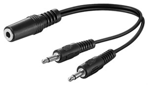 3.5 mm Audio Y Cable Adapter, 1x Stereo Female to 2x Mono Male