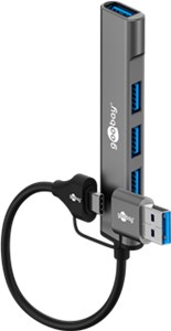 2-in-1 Slim 4-Port USB Hub, 5 Gbit/s