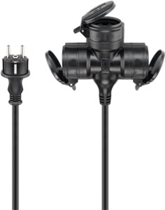 Dreifach-Verlängerungskabel Outdoor, 5 m, schwarz, (3*1,5 mm²)