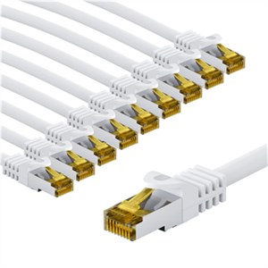 RJ45 Patch Cord CAT 6A S/FTP (PiMF), 500 MHz, with CAT 7 Raw Cable, 1 m, white, Set of 10