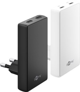 USB-C™ PD GaN Dual Fast Charger 90° Flat (65 W) black
