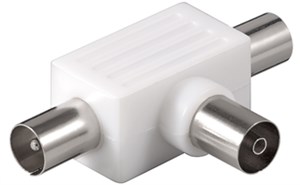 Adaptateur Coaxial en T : Double fiche coaxiale > prise coaxiale