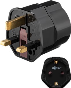 Reiseadapter Europa auf UK, schwarz