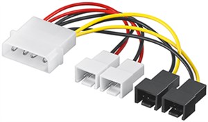 Câble Electrique/Adaptateur Electrique Ventilateur PC , Prise Mâle 5,25" vers Ventilateur 2 x 12 V/2 x 5 V 