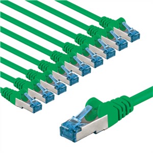 CAT 6A Patchkabel, S/FTP (PiMF), 1 m, Grün, 10er-Set