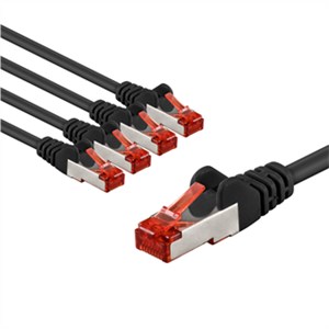 CAT 6 kabel krosowy, S/FTP (PiMF), 5 m, czarny, zestaw 5