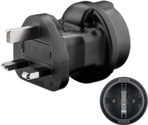 Reiseadapter Europa auf UK, schwarz