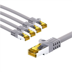 RJ45 Patch Cord CAT 6A S/FTP (PiMF), 500 MHz, with CAT 7 Raw Cable, 2 m, grey, Set of 5