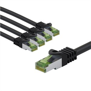 GHMT-zertifiziertes CAT 8.1 Patchkabel, S/FTP (PiMF), 5 m, schwarz, 5er-Set