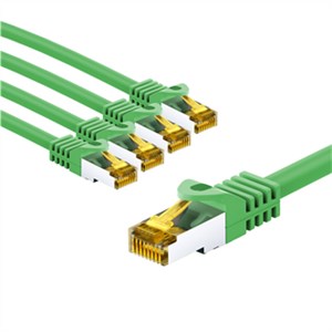 RJ45 Patch Cord CAT 6A S/FTP (PiMF), 500 MHz, with CAT 7 Raw Cable, 1 m, green, Set of 10