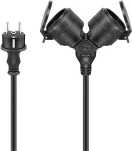 Doppel-Verlängerungskabel Outdoor, 5 m, schwarz, (3*1,5 mm²)