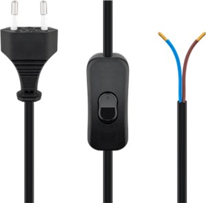Kabel mit Eurostecker zum Konfektionieren - mit Schalter, 1,5 m, Schwarz, (2*0,75 mm²)