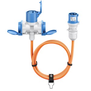 CEE-Adapterleitung, CEE-Stecker auf 1x CEE-Kupplung und 2x Schutzkontakt-Kupplung, 5 m CEE-Adapterleitung, CEE-Stecker auf 1x CEE-Kupplung und 2x Schutzkontakt-Kupplung, 5 m