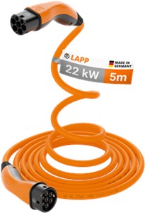 Selbstaufrollendes Ladekabel Typ 2, bis zu 22 kW, 5 m, orange