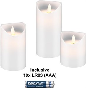 3er-Set LED-Echtwachskerzen, weiß, inkl. 10x AAA (LR03)