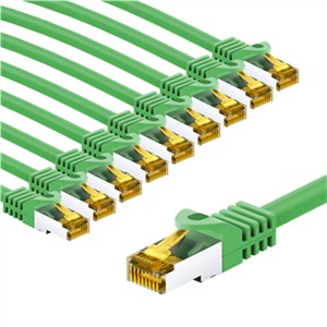 RJ45 Patch Cord CAT 6A S/FTP (PiMF), 500 MHz, with CAT 7 Raw Cable, 3 m, green, Set of 10