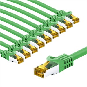 RJ45-Patchkabel CAT 6A S/FTP (PiMF), 500 MHz mit CAT 7 Rohkabel, 1 m, Grün, 10er-Set
