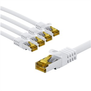 RJ45-Patchkabel CAT 6A S/FTP (PiMF), 500 MHz mit CAT 7 Rohkabel, 1 m, weiß, 5er-Set