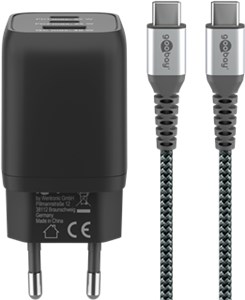 Set aus USB-C™-Schnellladegerät Nano (65 W) und USB-C™-Textilkabel (1 m)