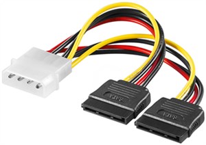 PC Y Power Cable/Adapter, 5.25 Inch Male to 2x SATA 