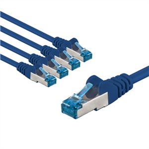 CAT 6A cavo patch, S/FTP (PiMF), 5 m, blu, kit da 5