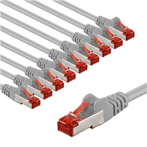 CAT 6 Patchkabel, S/FTP (PiMF), 1 m, grau, 10er-Set