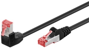 CAT 6 kabel krosowy 1x 90° pod kątem, S/FTP (PiMF), czarny, 0,5 m