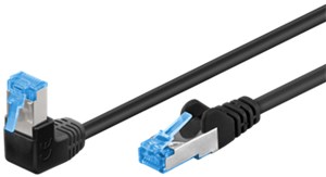 CAT 6A kabel krosowy 1x 90° pod kątem, S/FTP (PiMF), czarny, 2 m