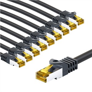 RJ45 Patch Cord CAT 6A S/FTP (PiMF), 500 MHz, with CAT 7 Raw Cable, 1 m, black, Set of 10