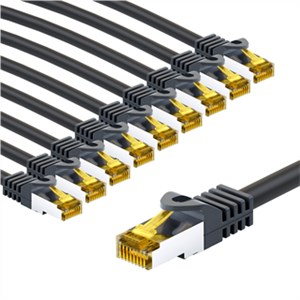 RJ45-Patchkabel CAT 6A S/FTP (PiMF), 500 MHz mit CAT 7 Rohkabel, 5 m, schwarz, 10er-Set