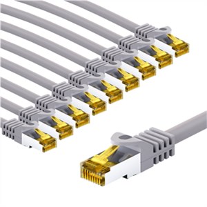 RJ45-Patchkabel CAT 6A S/FTP (PiMF), 500 MHz mit CAT 7 Rohkabel, 5 m, grau, 10er-Set