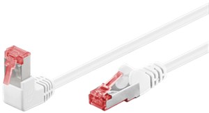 CAT 6 kabel krosowy 1x 90° pod kątem, S/FTP (PiMF), biały, 0,25 m
