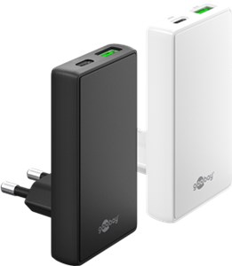 USB-C™ PD GaN Dual Fast Charger 90° Flat (45 W) black