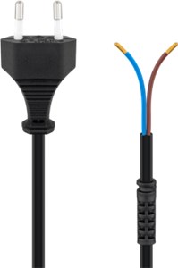 Kabel mit Eurostecker zum Konfektionieren, 1,5 m, Schwarz, (2*0,75 mm²)