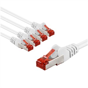 CAT 6 Patchkabel, S/FTP (PiMF), 1 m, weiß, 5er-Set