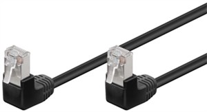 CAT 5e kabel krosowy, 2x 90° pod kątem,F/UTP, czarny, 0,5 m
