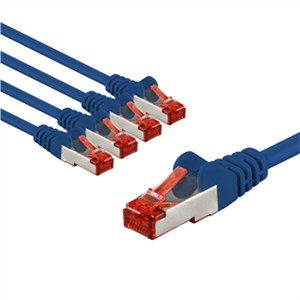 CAT 6 Patchkabel, S/FTP (PiMF), 1 m, blau, 5er-Set